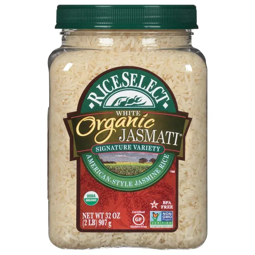 Vista 7 de RiceSelect arroz orgánico texmati basmati blanco, arroz premium sin OMG sin gluten de grano largo blanco, frasco de 32 onzas