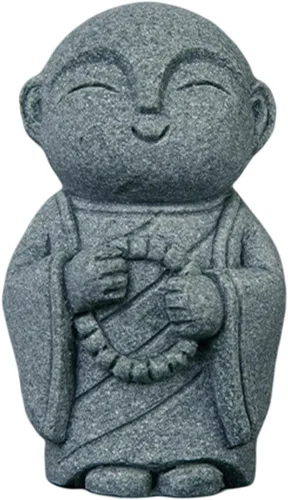 Vista 18 de livelyfish Estatua de monje rezante de Bosatsu de Bosatsu japonés de Buda Bosatsu Feng Shui, piedra arenisca feliz/sonriente en miniatura, adorno