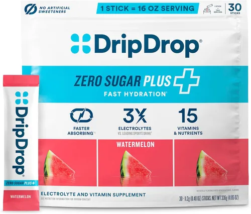 Vista 14 de DripDrop Hydration Zero Sugar - Paquetes de electrolitos, melocotón, 30