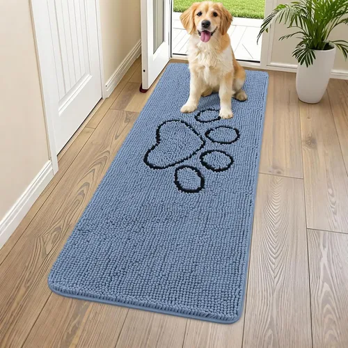 Vista 160 de Smiry Tapete para puerta de perro para patas fangosas, absorbente y Gris y negro