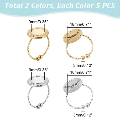 Vista 3 de UNICRAFTALE 10 piezas de 2 colores 304 de acero inoxidable abierto anillo componente DIY cúpula en blanco anillo de fabricación de anillos de copa