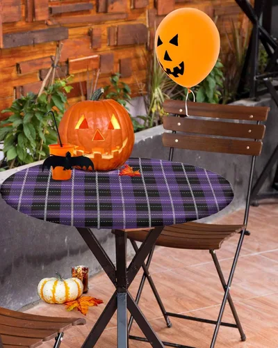 Vista 38 de Mantel ajustado para mesa redonda, mantel de otoño con hojas de otoño y calabaza de Acción de Gracias con borde elástico, mantel impermeable de Beige