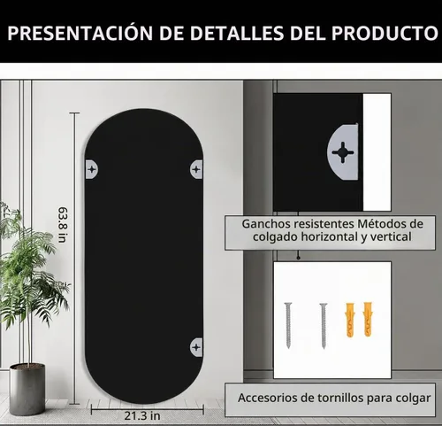 Vista 3 de ZHUNFA - Espejo de pie en forma de arco de longitud completa, espejo de piso ovalado de longitud completa, espejo de pared grande con arco superior