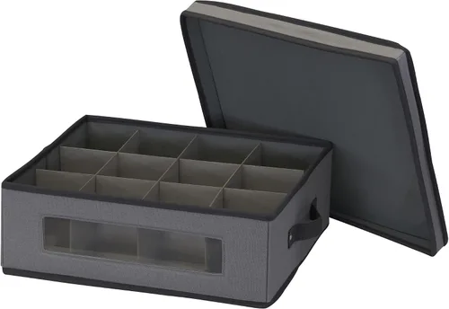 Vista 4 de Household Essentials Cofre para Tazas de Porcelana con 12 Compartimentos de Almacenamiento, con Ventana y Asas Laterales, Perfecto para Porcelana