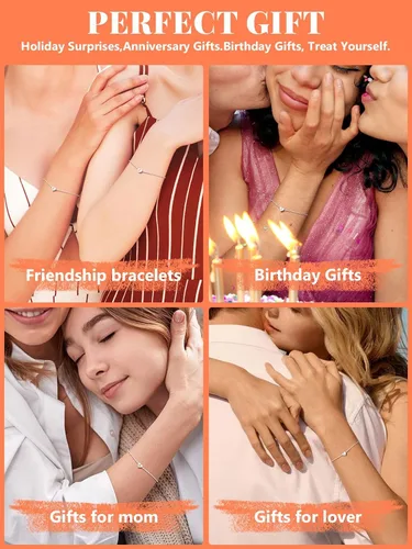 Vista 6 de Silvora Pulseras de plata de ley 925 con inicial de corazón A-Z, pulseras de letras de la A a la Z, pulsera delicada para mujer