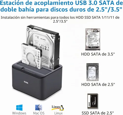 Vista 2 de SSK Estación de acoplamiento de disco duro externo Cloner USB 3.0 a SATA