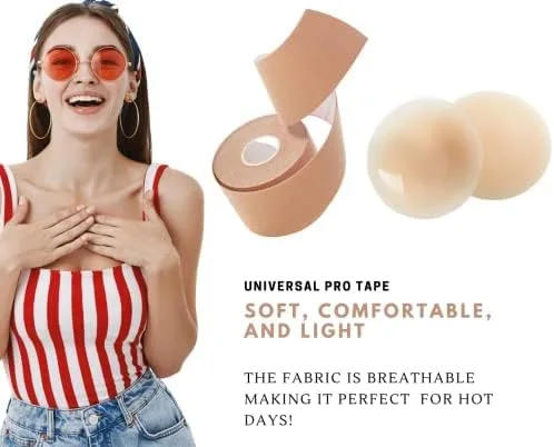 Vista 9 de Boob Tape, BoobyTape for Breast Lift Tape A-E Cup, Push Up in All Dress Tape with Reusable Nipplecover Adhesive,Bob Tape