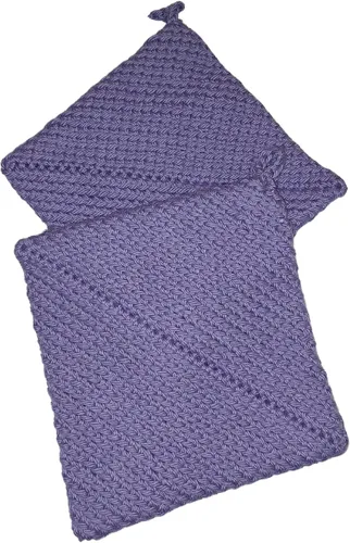 Vista 2 de Soportes para ollas de ganchillo hechos a mano, colección de color sólido, algodón de 6 x 6 pulgadas, resistentes al calor, doble capa, lazo