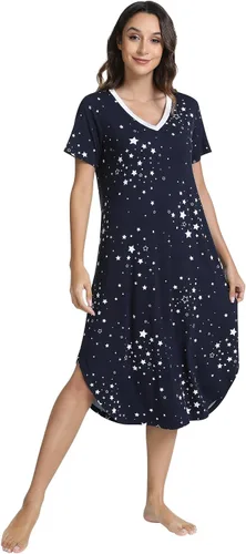 Vista 13 de NACHILA Bamboo Viscose Nightgowns for Women Cooling Short Sleeve Sleepshirt A-aqua Green