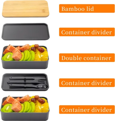 Vista 2 de Caja de almuerzo Bento para adultos con bolsa de almuerzo, contenedores de lonchera apilables japoneses para adultos, caja de almuerzo Bento