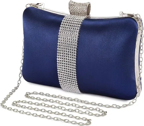 Vista 2 de DA BODAN Bolso de mano Jane de satén con diamantes de imitación para mujer para noche novia graduación fiesta bolso cruzado con cadena