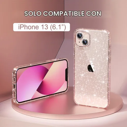 Vista 2 de Choiche Compatible con iPhone 13, funda para mujer con purpurina brillante, 2 protectores de lente de cámara con diamantes, funda protectora a