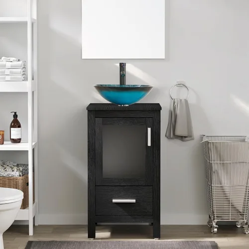 Vista 43 de eclife Armario de tocador de baño moderno de 18 pulgadas con lavabo Redondel negro