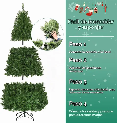 Vista 8 de DREAMADE Árbol de Navidad preiluminado de 6 pies, árbol de Navidad con 1000 ramas de PVC, 350 luces LED de doble color preencordadas, 11 modos