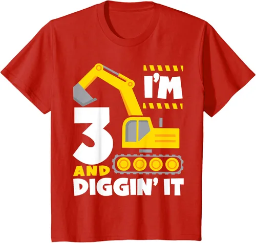 Vista 3 de Kids I'm 3 and Diggin It - Camiseta para niños con diseño de excavadora de construcción, Negro