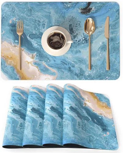 Vista 26 de QiyI - Juego de 4 manteles individuales de piel sintética de 12 x 18 pulgadas para cocina y comedor, resistentes al calor, antideslizantes