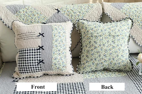 Vista 2 de vctops Funda de almohada de retazos, diseño de cuadros florales, fundas de cojín decorativas de algodón, fundas de almohada cuadradas acolchadas