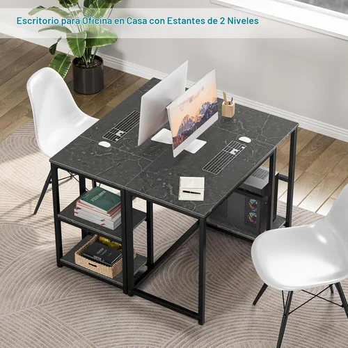 Vista 5 de SINPAID - Escritorio para computadora de 40 pulgadas con estantes de 2 niveles, escritorio resistente para la oficina de casa con gran espacio
