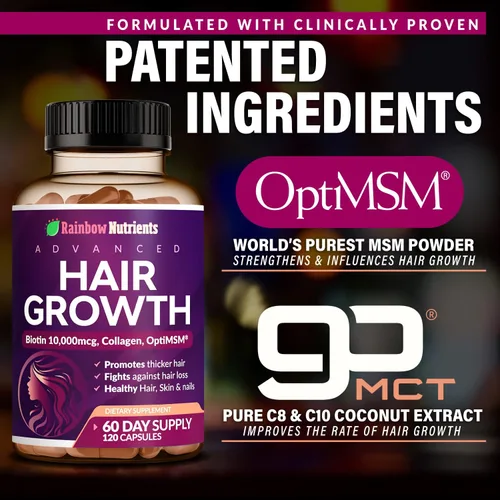 Vista 10 de Paquete de 2 vitaminas para el crecimiento del cabello para mujeres Biotina 10,000 mcg, colágeno, OptiMSM® patentado, goMCT®, saw palmetto