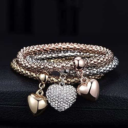 Vista 2 de Mint & Lily Pulsera de metal con corazones sólidos, Metal, Sin gemas.