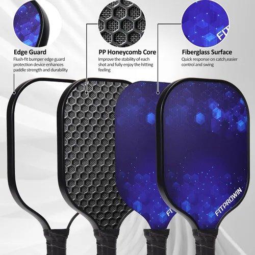 Vista 3 de FITPROWIN Pickleball Paddles Set of 2/1 Carbon Fiber Pickleball Paddles Fiberglass Pickleball Rackets with 16mm Honeycomb Core Lightweight Pickle