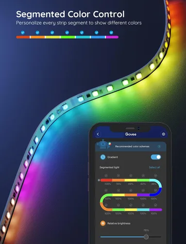 Vista 2 de Govee Tira de luces LED RGBIC, luces LED Bluetooth de 16.4 pies que cambian de color con control de aplicación segmentada, tira LED inteligente