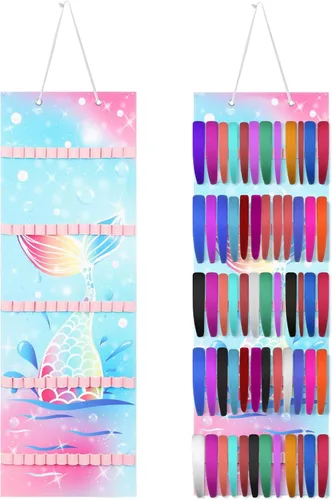 Vista 8 de Tudomro Soporte Colgante para Diademas para Niñas Organizador de Accesorios de Cabello de Felpa con 60 Bandas Elásticas Soporte para Lazos