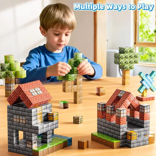 Vista 3 de Bloques Magnéticos de Juguete para Niños, 110 PCS Bloques de Construcción Magnéticos, Juguete de Apilamiento Sensorial STEM Montessori para Niños
