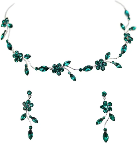 Vista 23 de Faship - Juego de collar y aretes con cristales de imitación florales AB