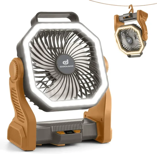 Vista 9 de Odoland Ventilador recargable portátil, ventilador de camping de 20000 mAh con linterna LED 4-Speed Airflow & 3-Color Light Oscillating Fan with
