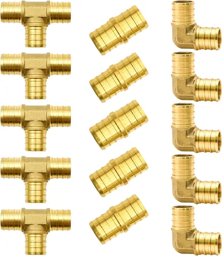 Vista 12 de 15 piezas de accesorios PEX de 1/2 pulgada, juego de acoplamientos rectos de codo TEE, combinación de accesorios de PEX de latón con Tees, codos