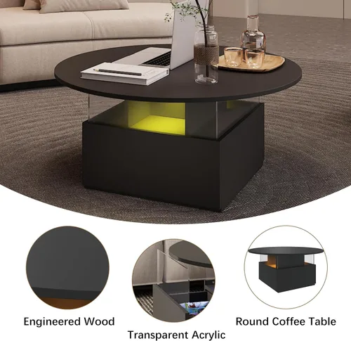 Vista 3 de HedoAjim Mesa de centro redonda de 31.5 pulgadas para sala de estar, mesa de sala de estar moderna LED con almacenamiento, mesas de centro cuadradas