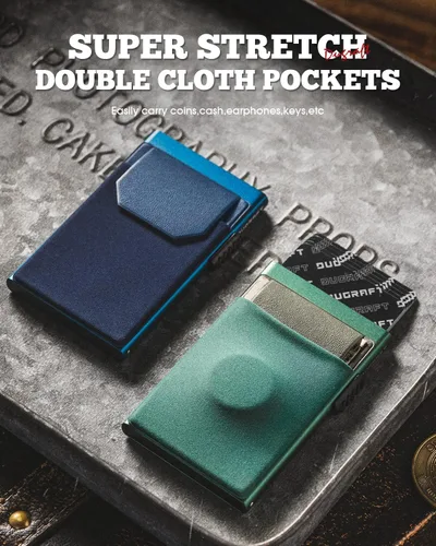 Vista 5 de DUGRAFT Tarjetero para tarjetas de crédito con bolsillo para dinero, minimalista, delgado, de aluminio, de metal, para hombres, con bloqueo RFID