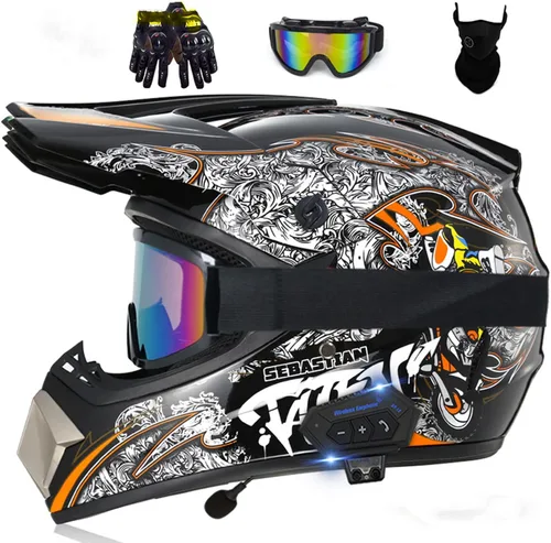 Vista 10 de Casco de motocross Bluetooth para adultos, casco de motocross, aprobado por DOT/ECE, perfecto para motocicletas de motocross, motos de cross, ATV