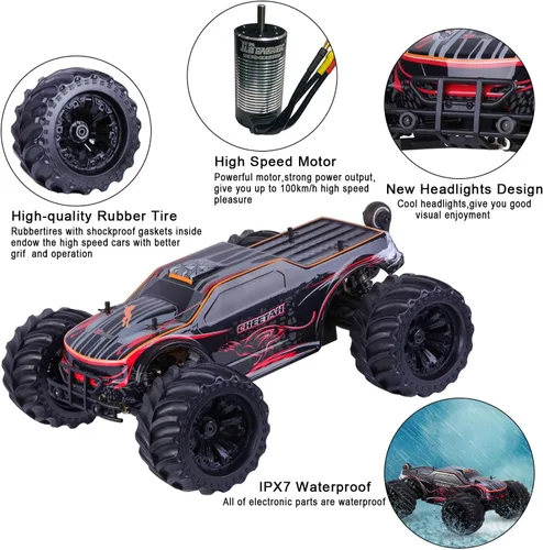 Vista 5 de JLBRACINGRC Auto RC sin escobillas de 1/10 para adultos, rápido 50+ mph de alta velocidad RTR RC camión, camión monstruo todoterreno 4WD, auto