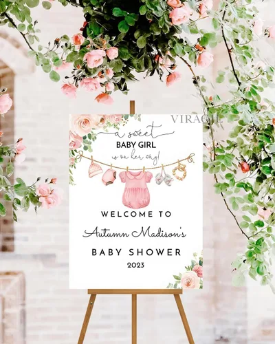 Vista 4 de Personalized Pink Floral Baby Girl Welcome Yard Sign, Custom It's a Girl Party Decoration, Outdoor Baby Shower Entrance Sign, Cute Girl Celebration