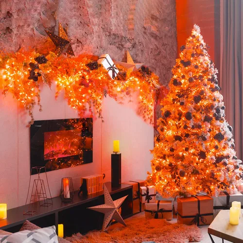 Vista 6 de JMEXSUSS 200 luces de Halloween naranjas/400 LED naranja Halloween luces de carámbano enchufables