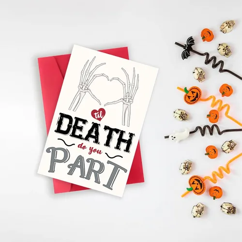 Vista 4 de BENNLOOS Tarjeta romántica de esqueleto para el día de la boda para parejas, regalos de boda de Halloween para mujeres y hombres, tarjeta de votos
