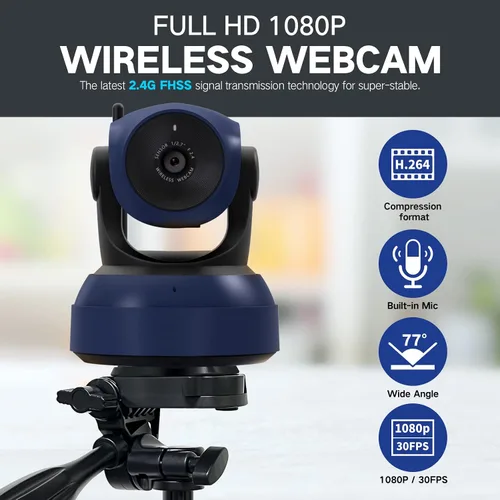 Vista 7 de Gsou Cámara web inalámbrica, videollamadas HD 1080P y cámara de transmisión, Plug and Play, cámara de computadora de campo de ángulo ajustable