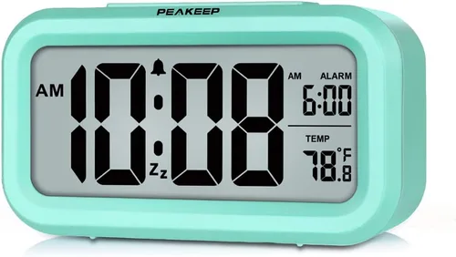 Vista 12 de Reloj despertador digital con luz nocturna Peakeep Temperatura interior con pilas Pequeño reloj inalámbrico lindo para dormitorio, escritorio