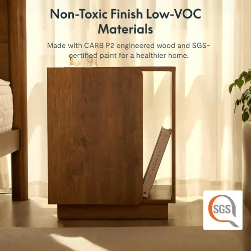 Vista 3 de FLEXISPOT Mid-Century Modern Nightstand with Charging Station, Walnut, Left