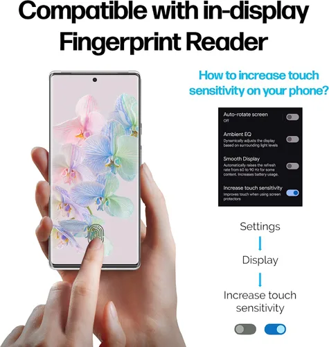 Vista 5 de Power Theory Protector de pantalla para Google Pixel 6 PRO [2 unidades] [no de vidrio] compatible con fundas, cubierta completa, película flexible