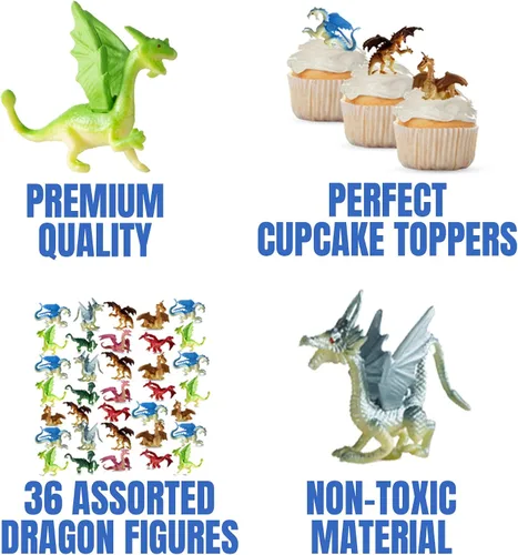 Vista 8 de Bedwina Figuras de juguete de mini dragón, paquete de 12 figuras de dragón de goma de plástico de 2 pulgadas en varios colores y estilos, juguetes
