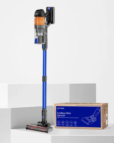 Vista 7 de Aspiradora inalámbrica, 500 W, 40 KPa, 60 minutos para el hogar, potente aspiradora de palo con luz verde, aspiradora inalámbrica antienredos, Azul