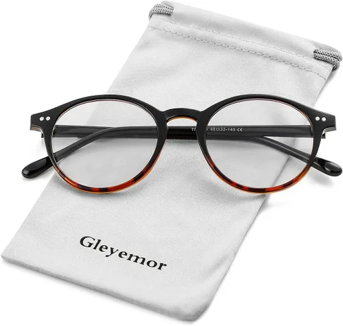Vista 11 de Gleyemor Blue Light Glasses for Men Women, Vintage Round Frame Eyeglasses Leopardo
