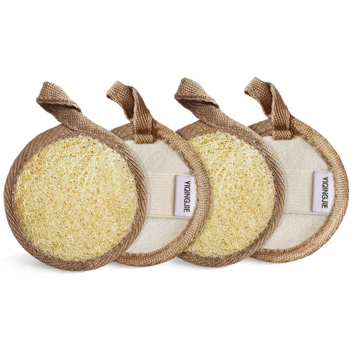 Vista 7 de YIQINGJIE Exfoliante de lufa natural (paquete de 4), almohadillas de esponja facial, limpia puntos negros sin dañar la piel, luffa para mujeres