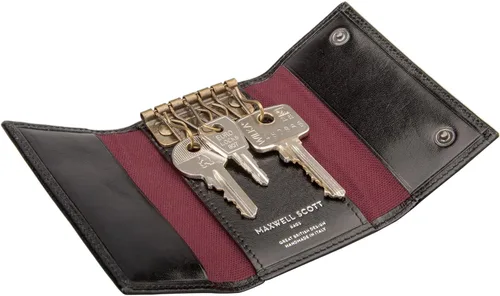 Vista 5 de Maxwell Scott Quality Leather Key Case Wallet The Lapo Handmade In Italy Night Black