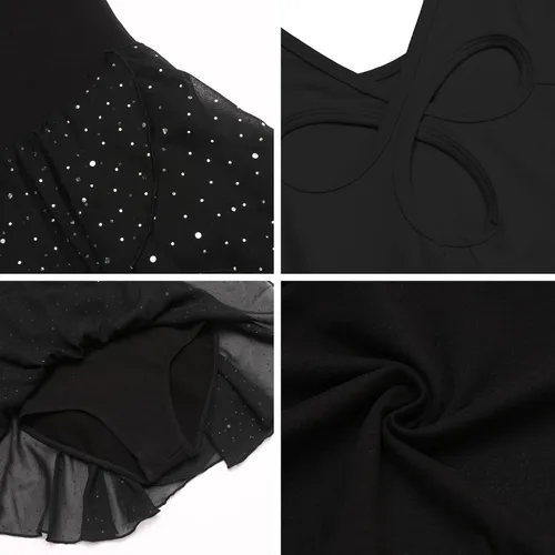 Vista 7 de Arshiner Leotardo de ballet de manga larga para niñas, con espalda hueca brillante, vestido de leotardo con falda de baile