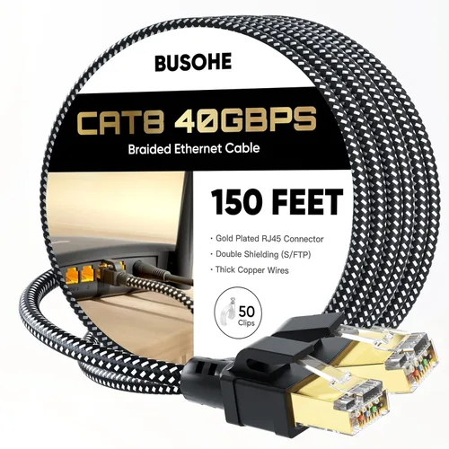 Vista 14 de BUSOHE Cable Ethernet Cat 8 de 1 pie, cable de red de internet trenzado de alta velocidad de 40 Gbps 2000 MHz con conector RJ45 chapado en oro