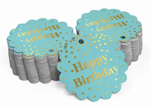 Vista 2 de Etiquetas de papel para colgar con texto en inglés «Happy Birthday» (50 unidades)